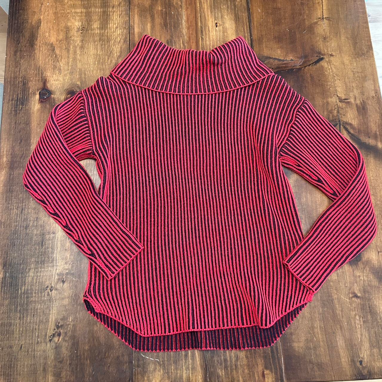 Ruby Rd Vintage Red Black Striped Cowl Neck Turtleneck Sweater Womens Petite Medium